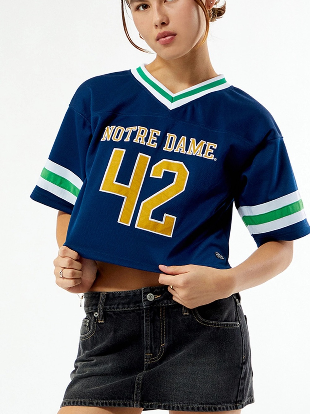 NWT PAC Sun HYPE & VICE Notre Dame Cropped Football Jersey SZ XL Navy Blue